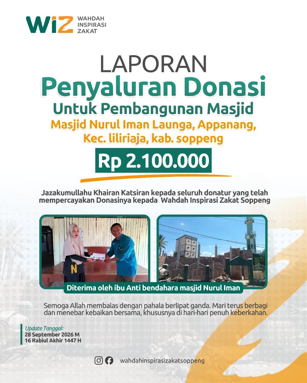 Penyaluran donasi pembangunan Masjid Nurul Iman Launga, Soppeng